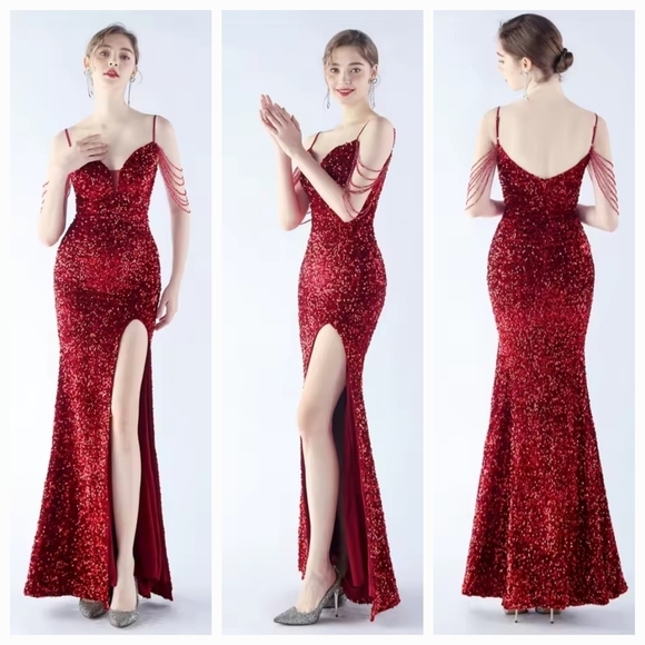 Red Sequin Backless Gown with Sweetheart Neckline Red Sequin Backless Gown with Sweetheart Neckline